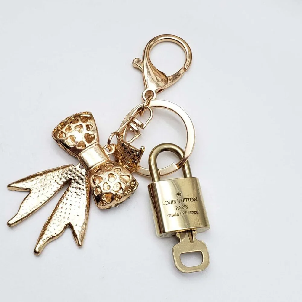 Authentic Louis Vuitton Gold Lock & Key ✨ Bag Charm Unbranded Ribbon Keychain
